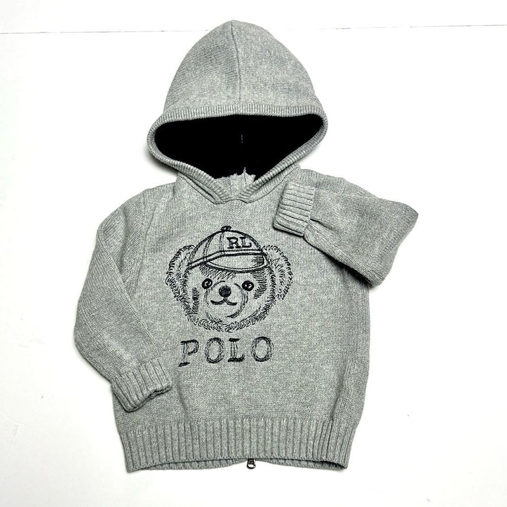 Ralph Lauren Polo Bear Baby Sweater
With Hood Gray Cotton Back Zipper 18 month - Picture 1 of 9